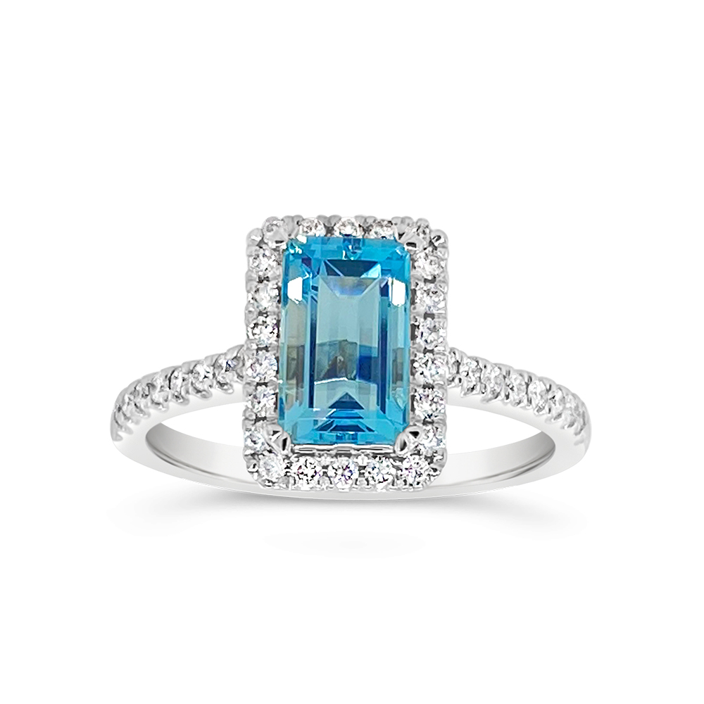 Irisa By Martin Binder Aquamarine & Diamond Halo Ring