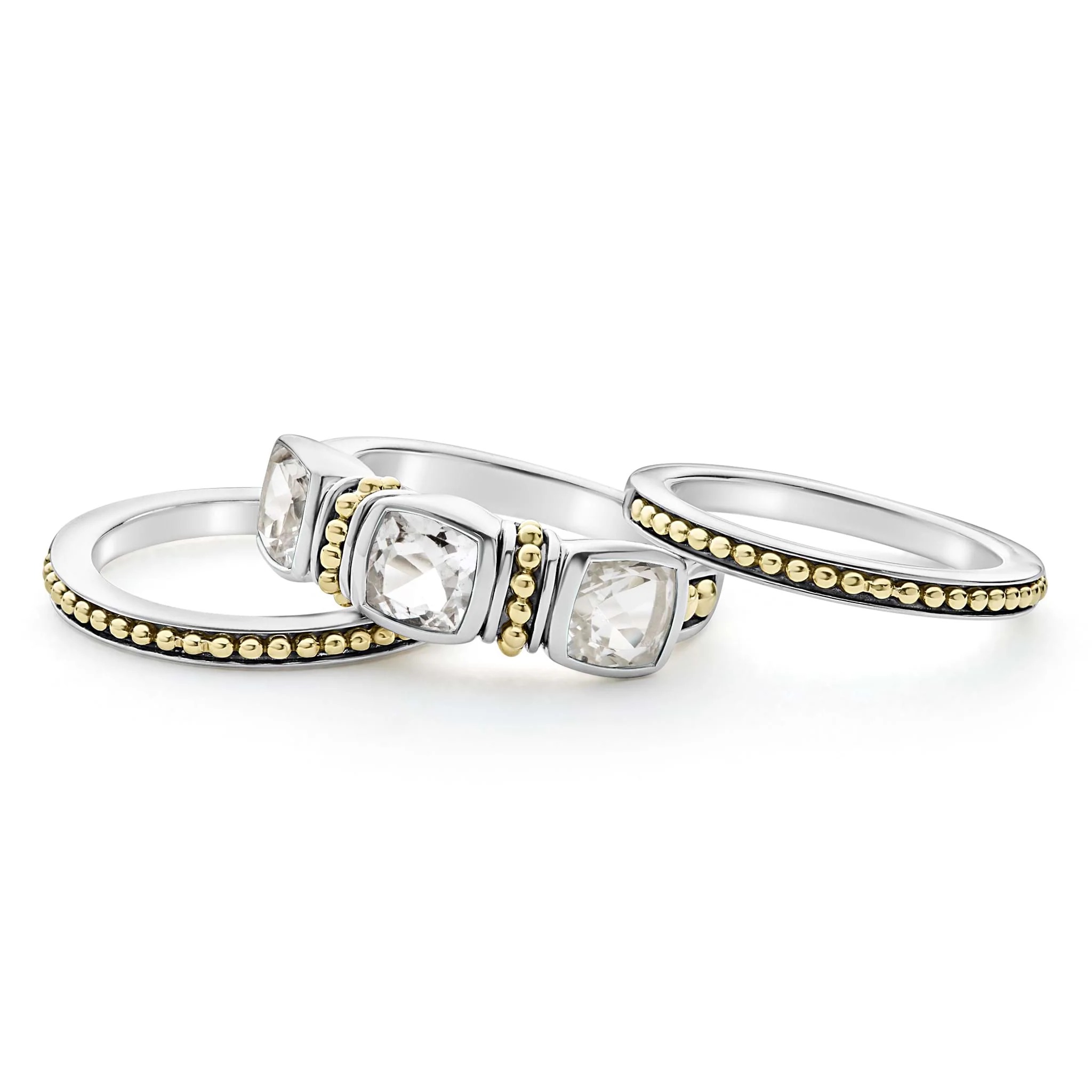 Lagos Caviar Color 18k Gold White Topaz Stacking Rings