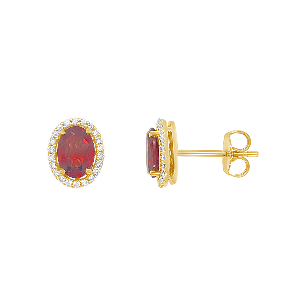 Irisa By Martin Binder Oval Garnet & Diamond Halo Stud Earrings