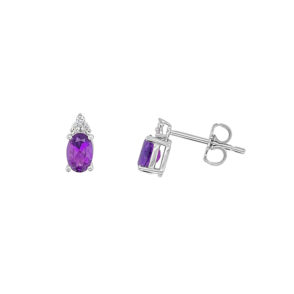 Irisa By Martin Binder Oval Amethyst & Diamond Stud Earrings