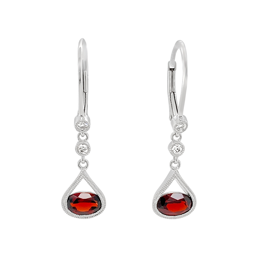 Irisa By Martin Binder Oval Garnet & Diamond Dangle Earrings