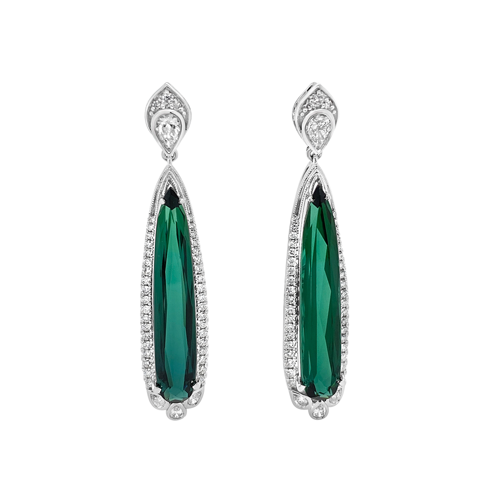 Irisa By Martin Binder Green Tourmaline & Diamond Dangle Earrings