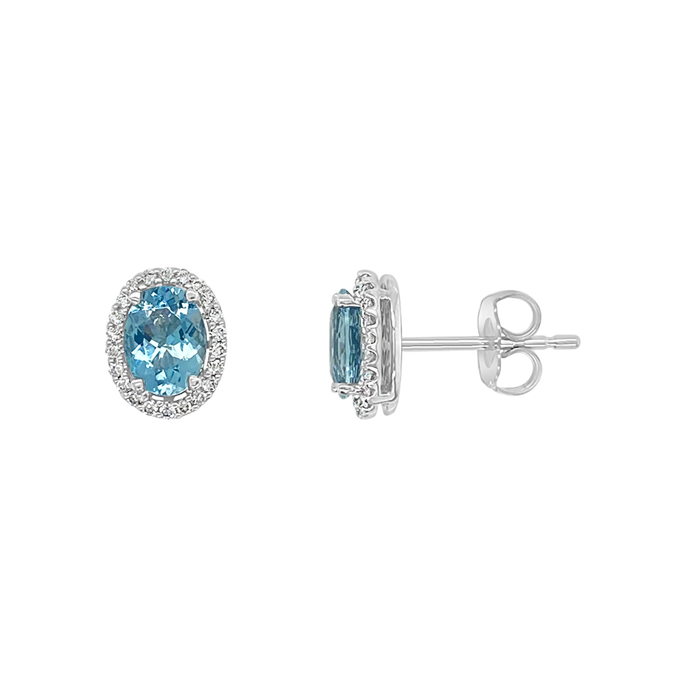 Irisa By Martin Binder Oval Aquamarine & Diamond Halo Stud Earrings