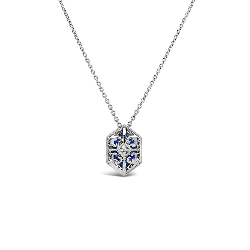 Irisa By Martin Binder Ornate Blue Sapphire & Diamond Double Halo Pendant