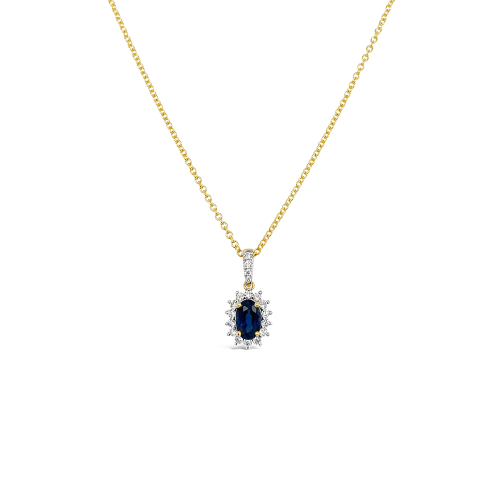 Irisa By Martin Binder Blue Sapphire & Starburst Diamond Halo Necklace