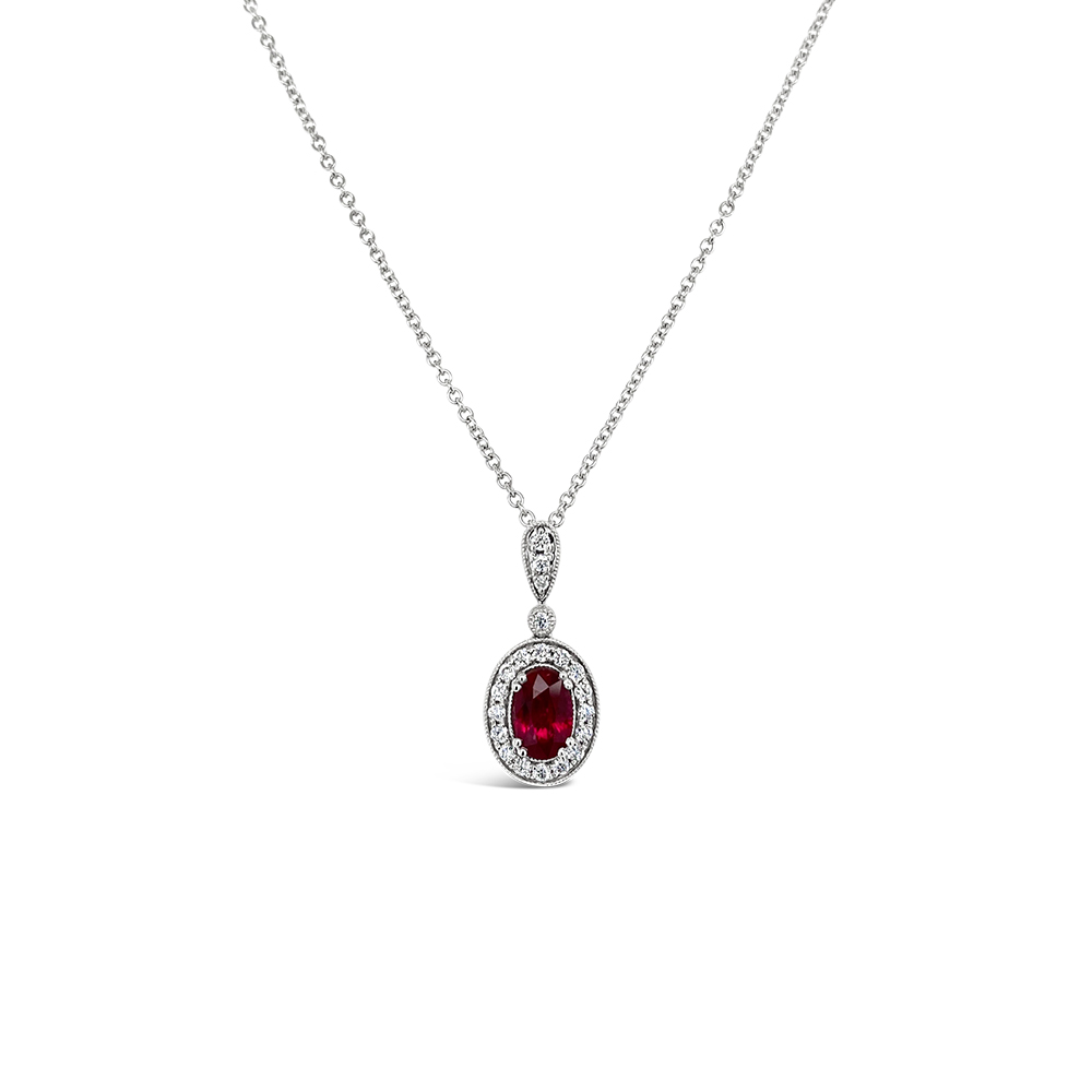 Irisa By Martin Binder Ruby & Diamond Halo Pendant Necklace