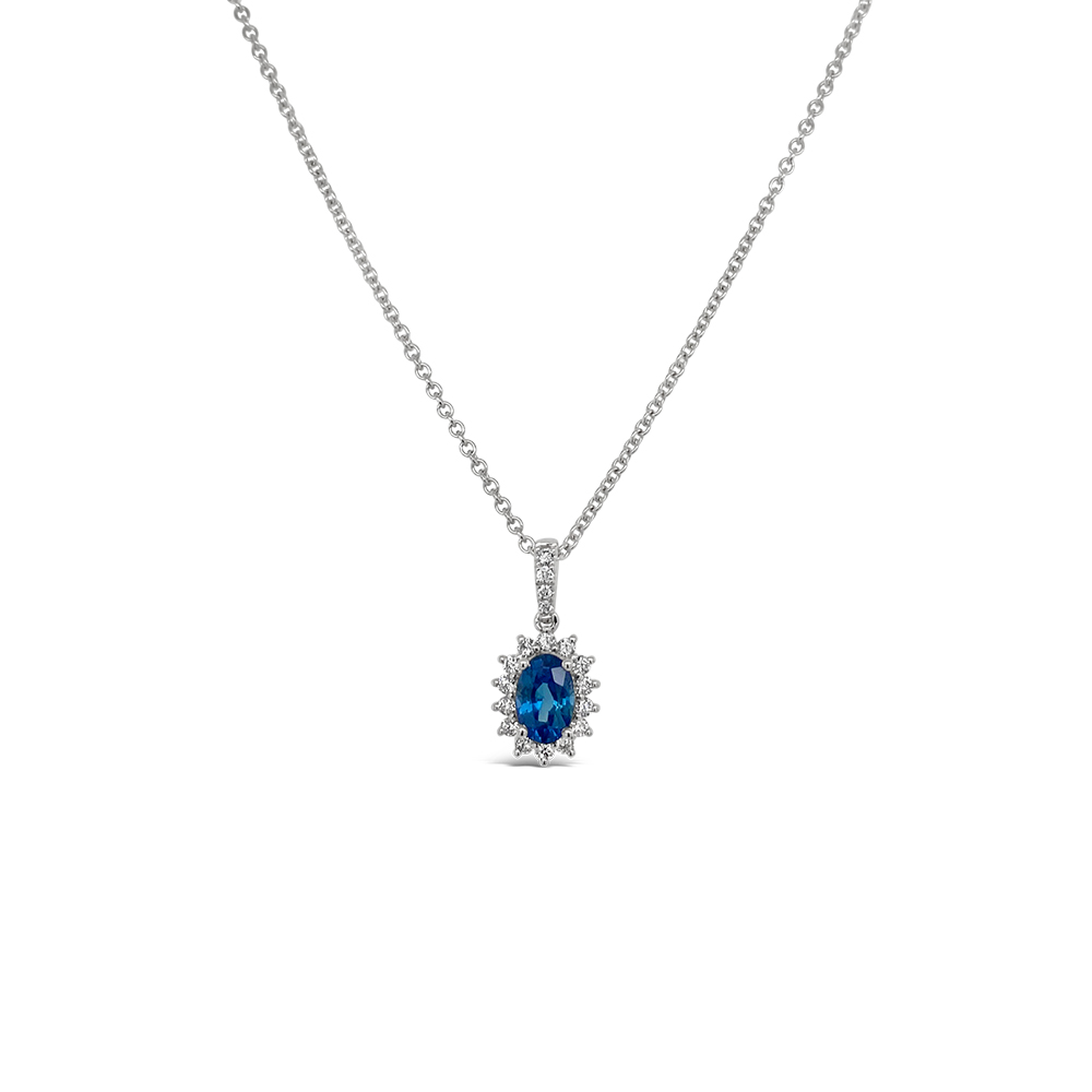 Irisa By Martin Binder Blue Sapphire & Starburst Diamond Halo Necklace