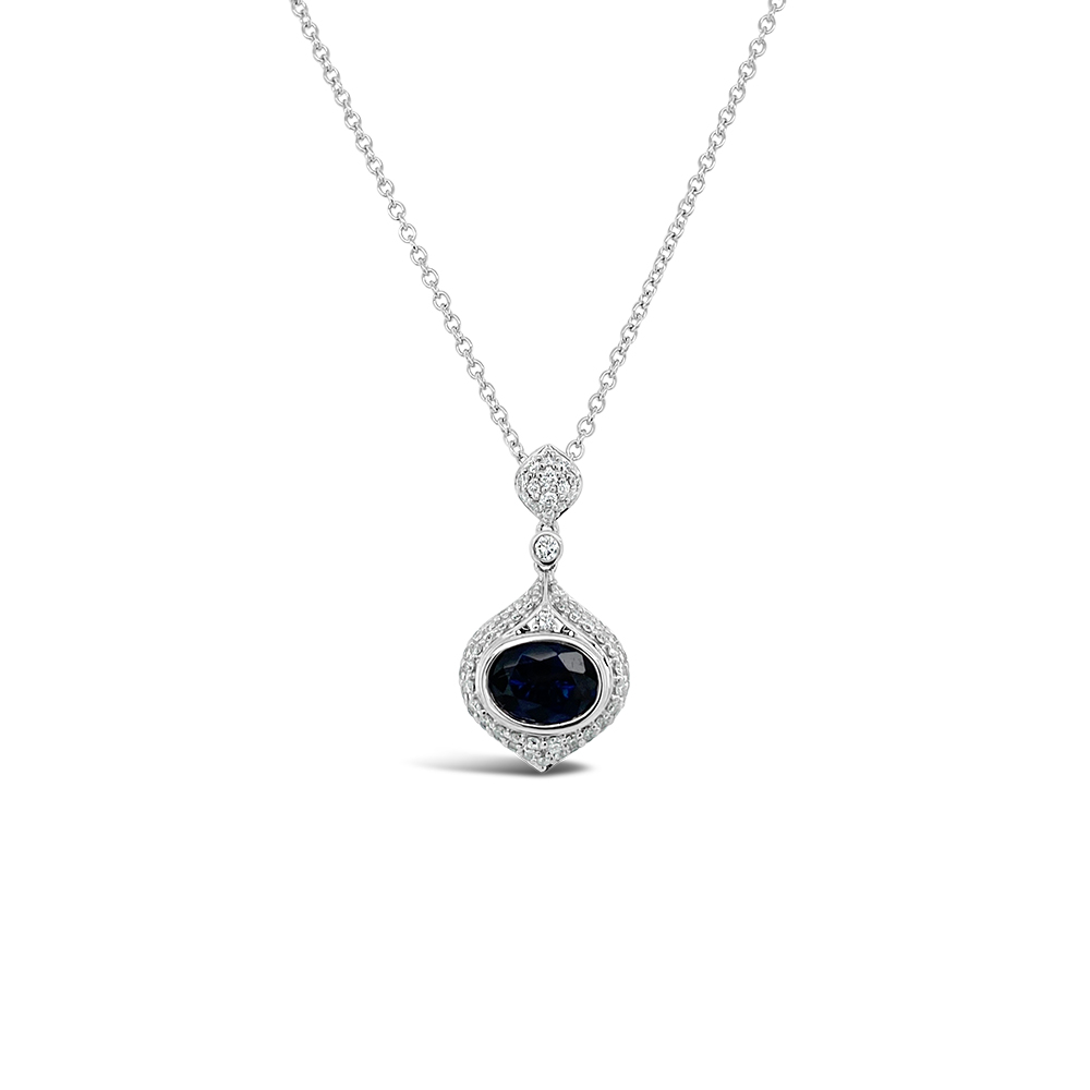 Irisa By Martin Binder Oval Blue Sapphire & Pave Diamond Necklace