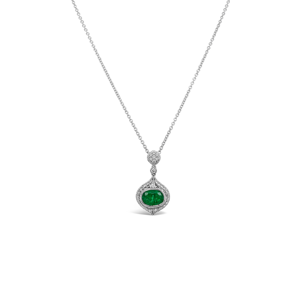 Irisa By Martin Binder Oval Emerald & Pave Diamond Necklace