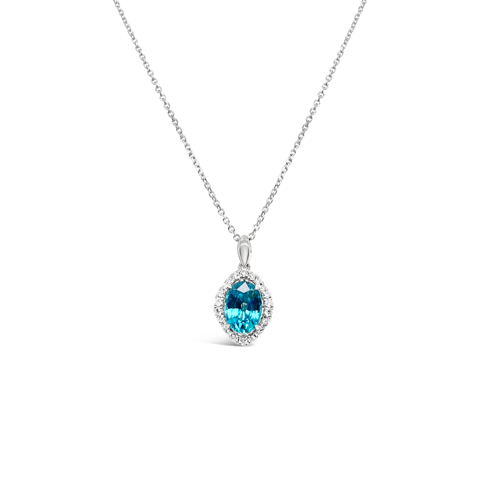 Irisa By Martin Binder Blue Zircon & Diamond Oval Halo Necklace