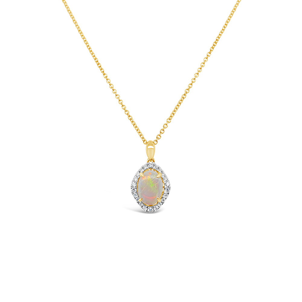 Irisa By Martin Binder Opal & Diamond Oval Halo Pendant Necklace