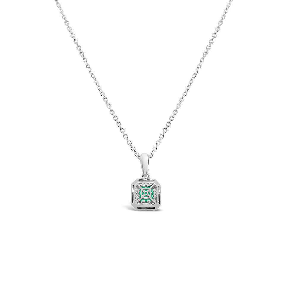 Irisa By Martin Binder Emerald & Diamond Square Halo Pendant Necklace