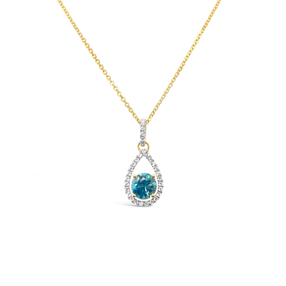 Irisa By Martin Binder Open Halo Blue Zircon & Diamond Necklace