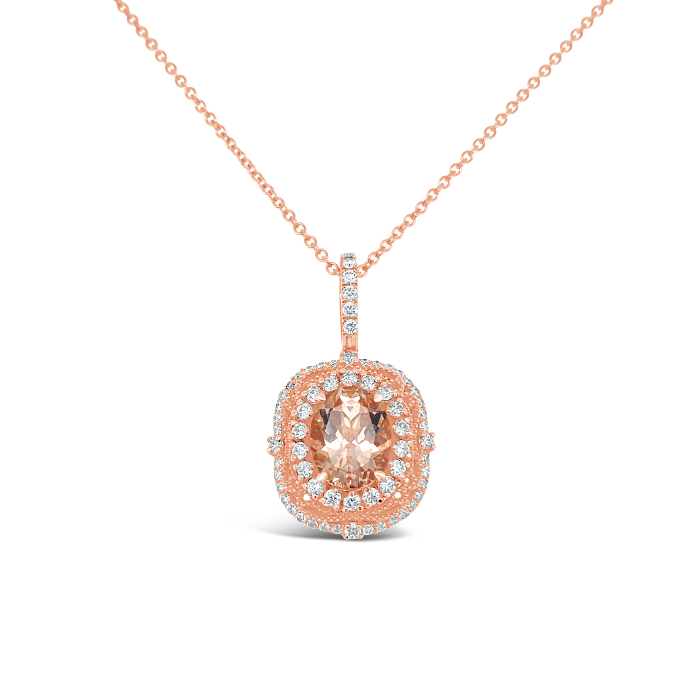 Irisa By Martin Binder Oval Morganite & Diamond Halo Pendant Necklace