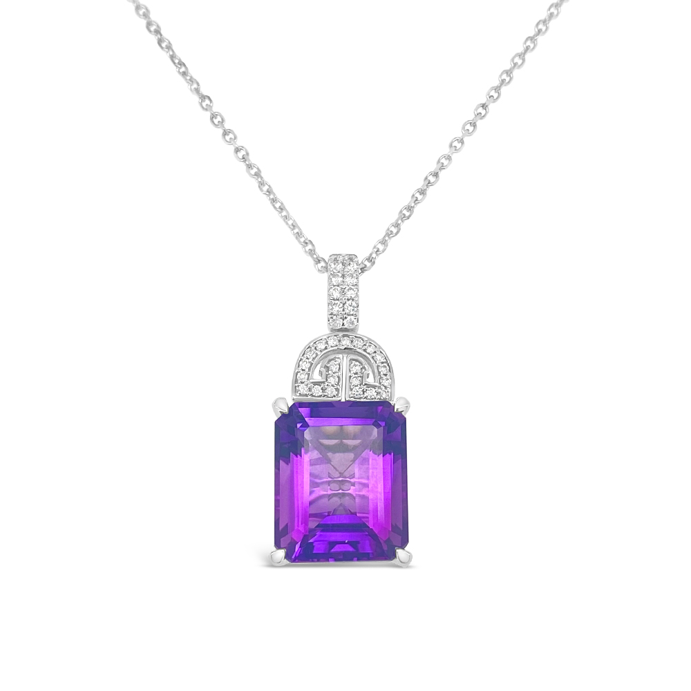 Irisa By Martin Binder Emerald Cut Amethyst & Diamond Necklace