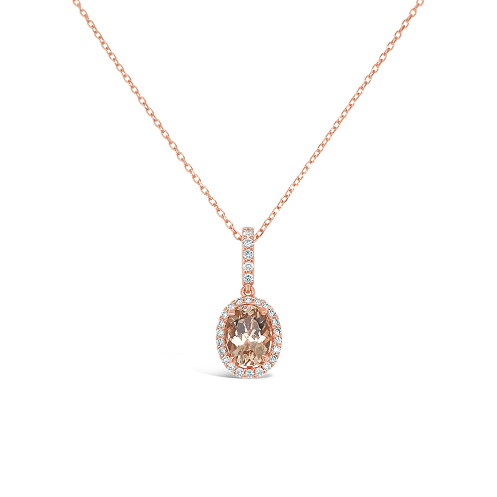 Irisa By Martin Binder Oval Morganite & Diamond Halo Necklace