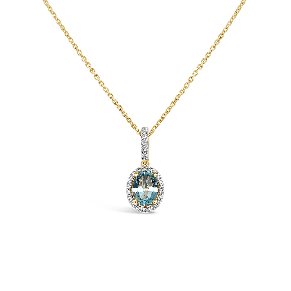 Irisa By Martin Binder Oval Aquamarine & Diamond Halo Necklace