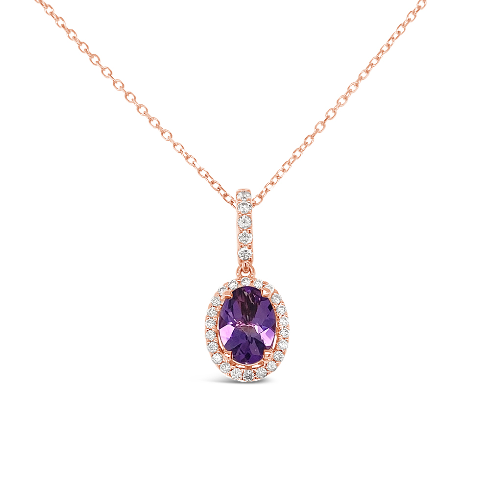 Irisa By Martin Binder Oval Amethyst & Diamond Halo Necklace