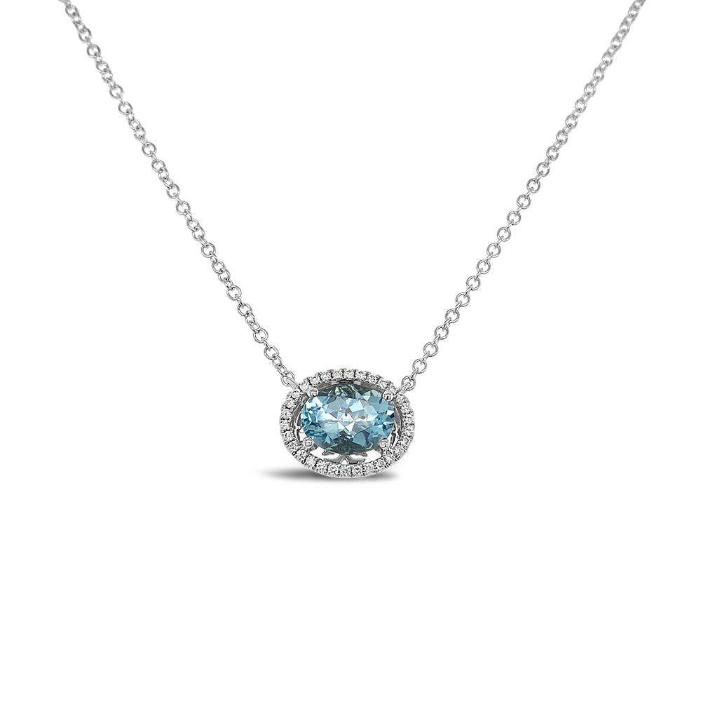 Irisa By Martin Binder Oval Aquamarine & Diamond Halo Necklace