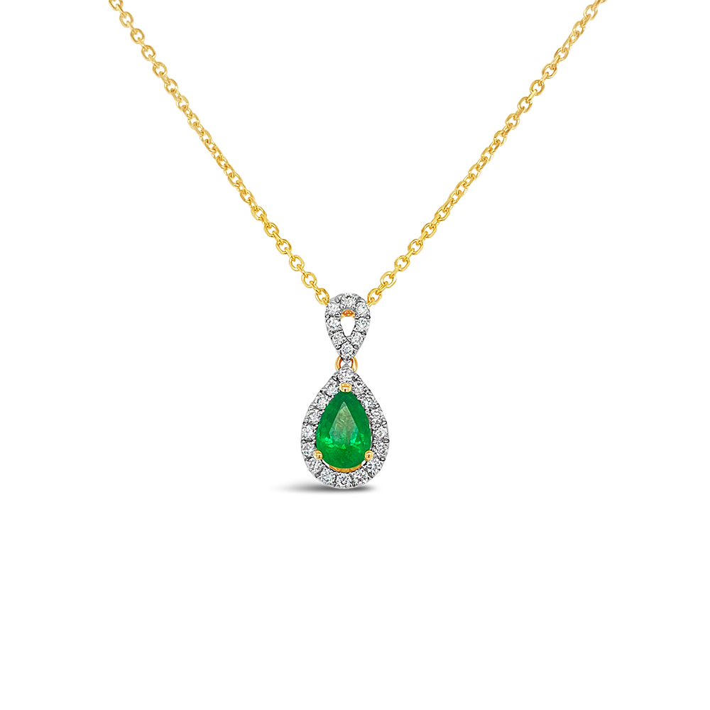 Irisa By Martin Binder Pear Emerald & Diamond Halo Necklace