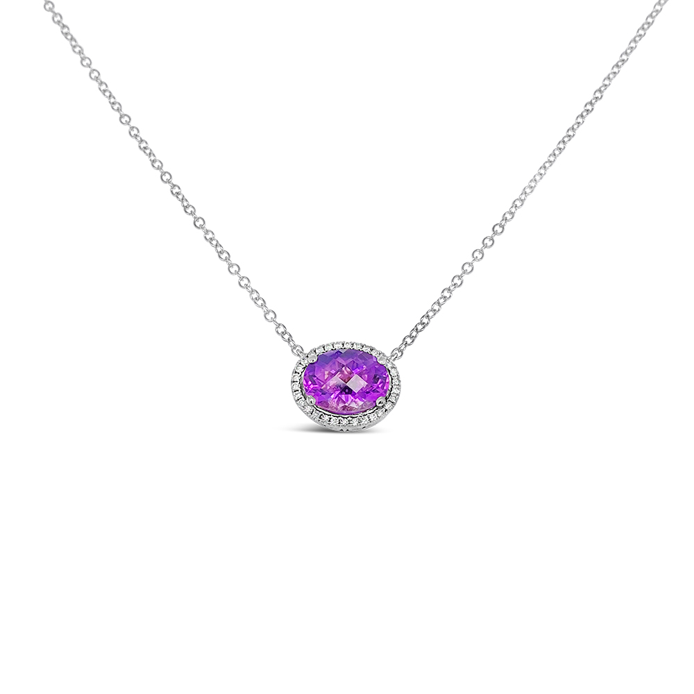 Irisa By Martin Binder Oval Amethyst & Diamond Halo Necklace