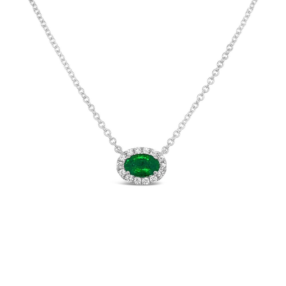 Irisa By Martin Binder Oval Emerald & Diamond Halo Necklace