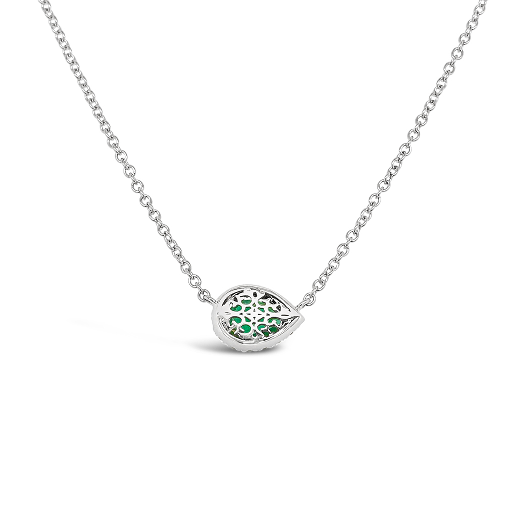 Irisa By Martin Binder Pear Emerald & Diamond Halo Necklace