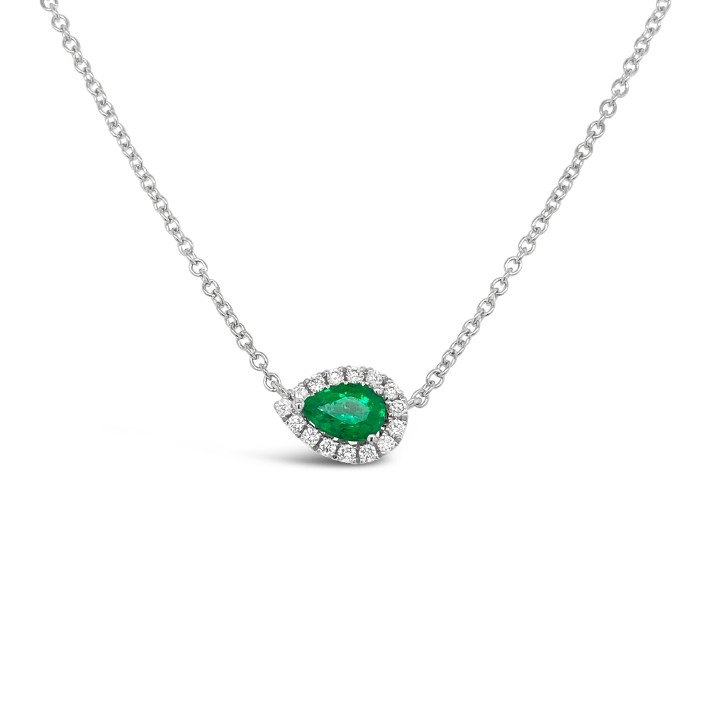 Irisa By Martin Binder Pear Emerald & Diamond Halo Necklace