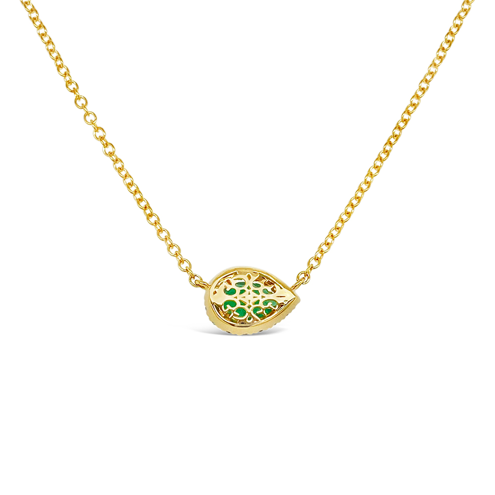 Irisa By Martin Binder Pear Emerald & Diamond Halo Necklace