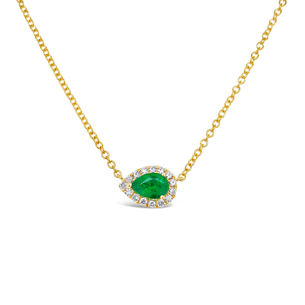 Irisa By Martin Binder Pear Emerald & Diamond Halo Necklace