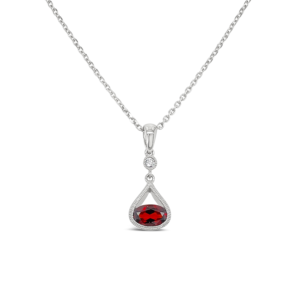 Irisa By Martin Binder Oval Garnet & Diamond Dangle Necklace