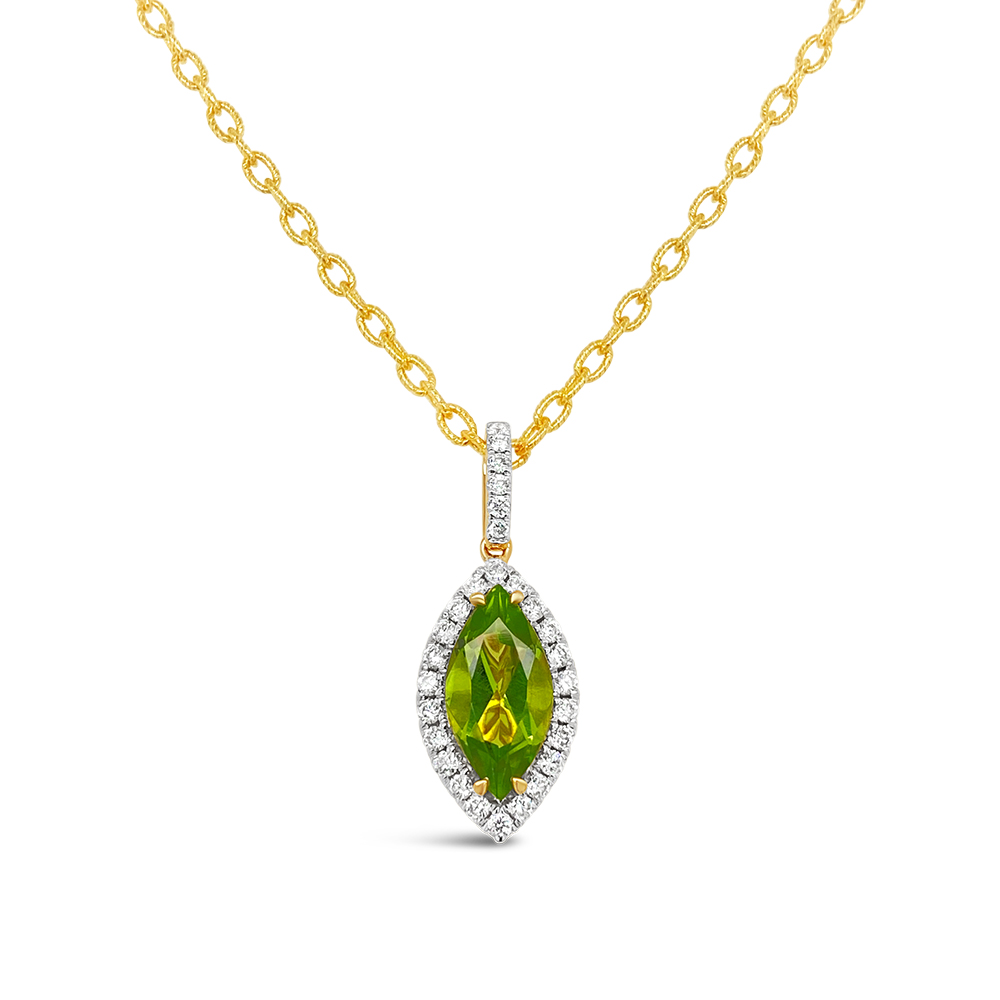 Irisa By Martin Binder Marquise Peridot & Diamond Halo Necklace