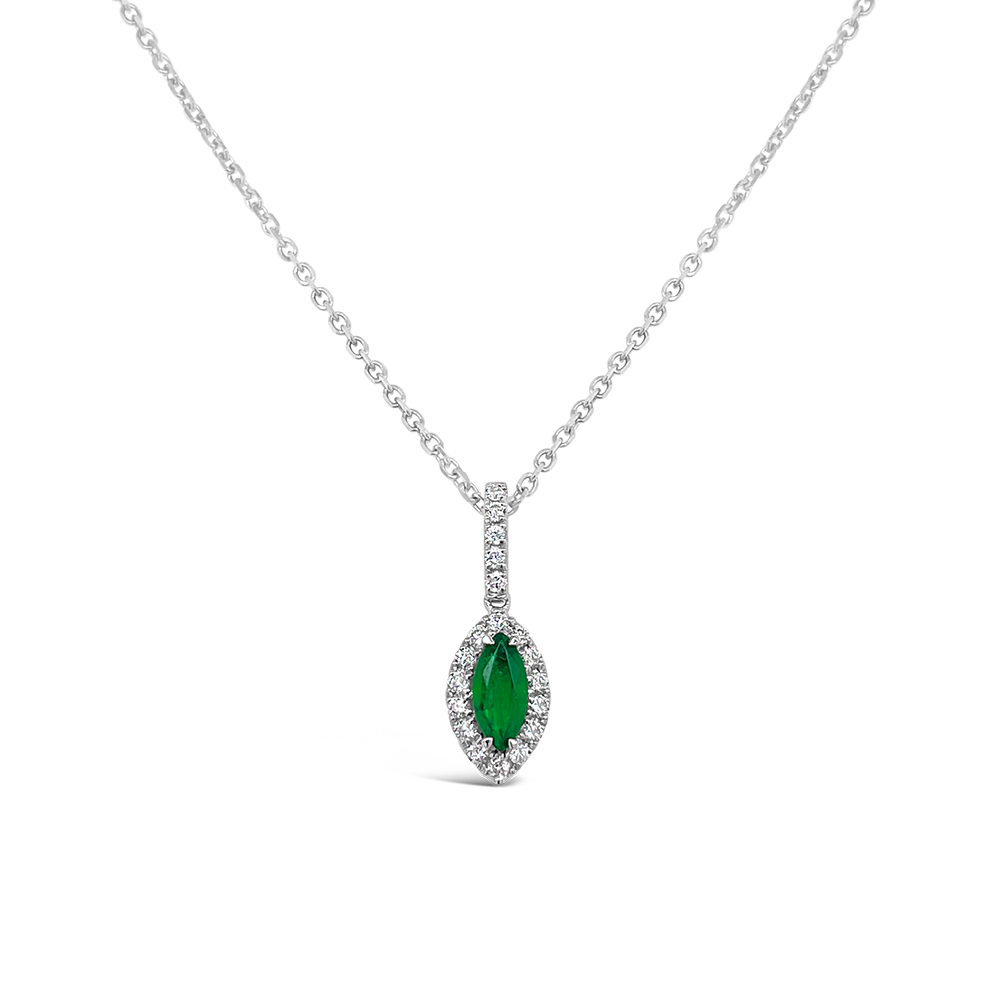 Irisa By Martin Binder Marquise Emerald & Diamond Halo Necklace