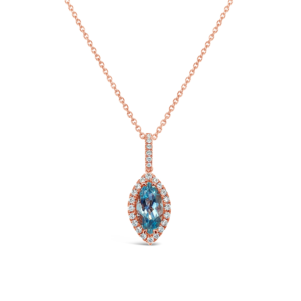 Irisa By Martin Binder Marquise Aquamarine & Diamond Halo Necklace