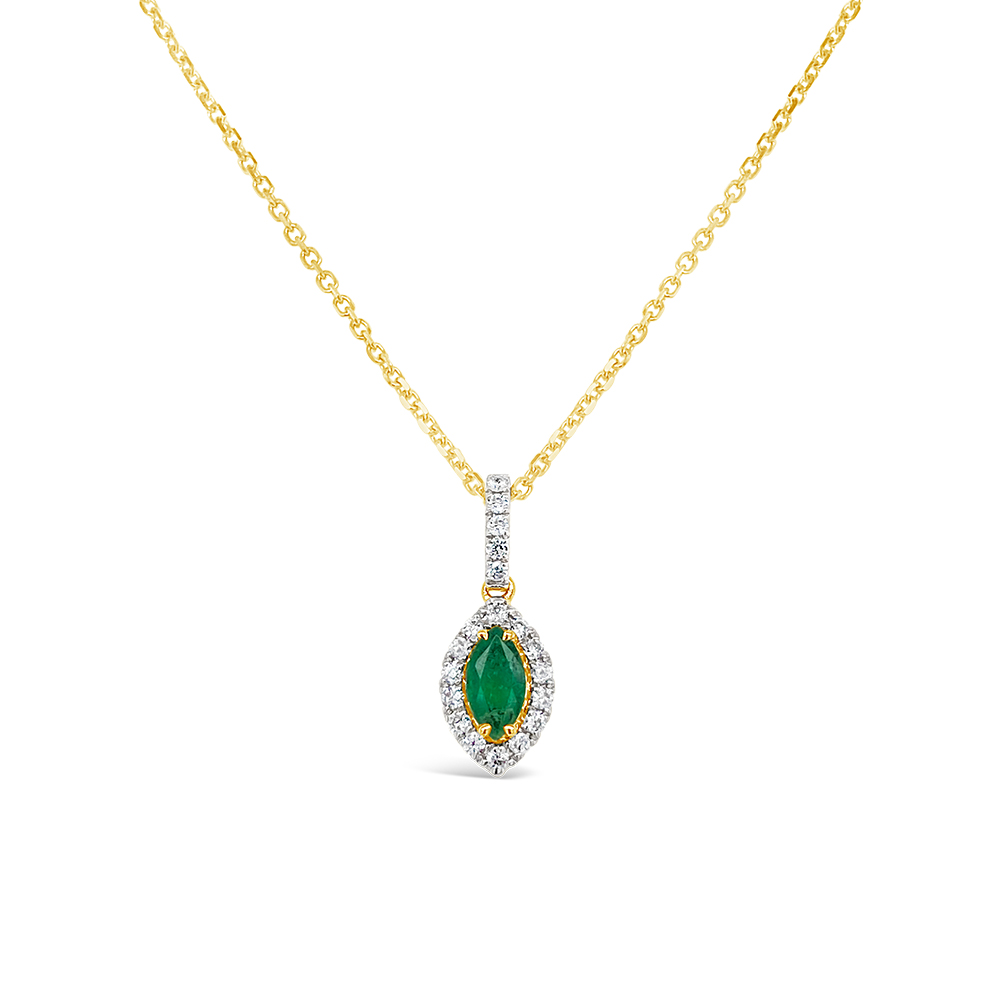 Irisa By Martin Binder Marquise Emerald & Diamond Halo Necklace