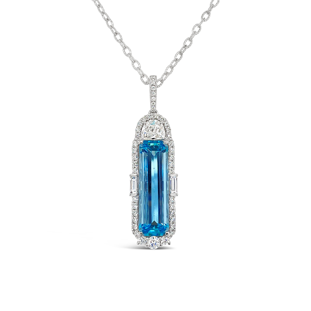 Irisa By Martin Binder Aquamarine & Diamond Half Moon Necklace