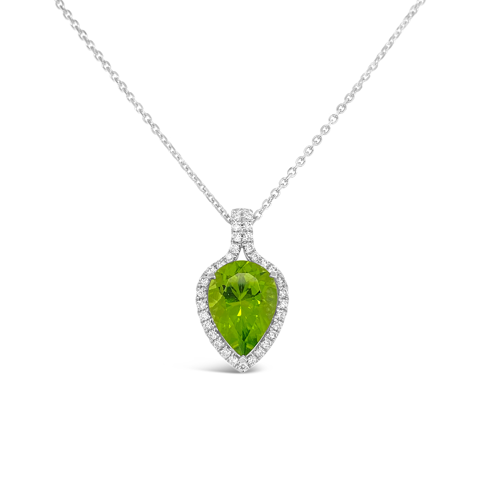 Irisa By Martin Binder Pear Peridot & Diamond Halo Necklace