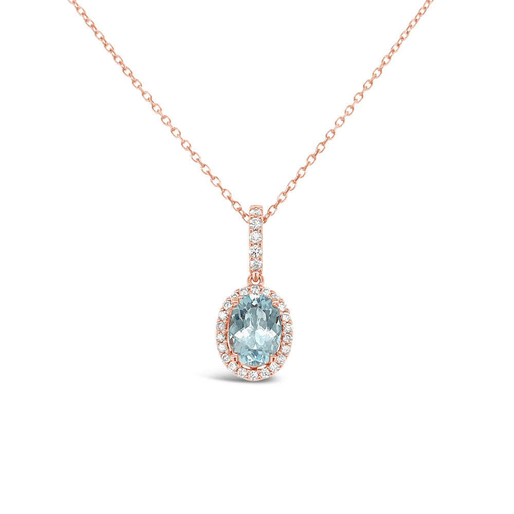 Irisa By Martin Binder Oval Aquamarine & Diamond Halo Necklace