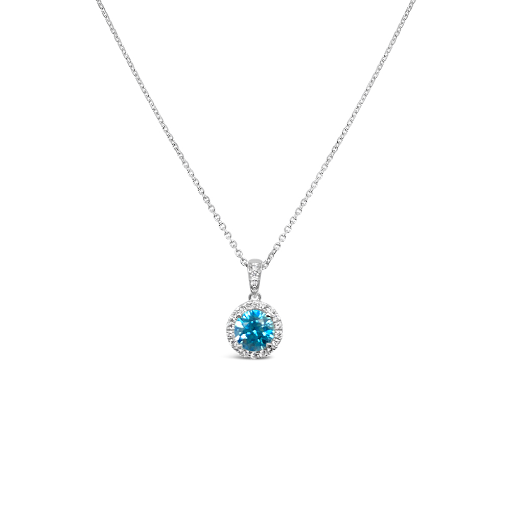 Irisa By Martin Binder Blue Zircon & Diamond Halo Pendant Necklace