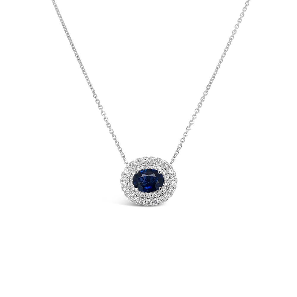 Irisa By Martin Binder Double Halo Oval Blue Sapphire Necklace