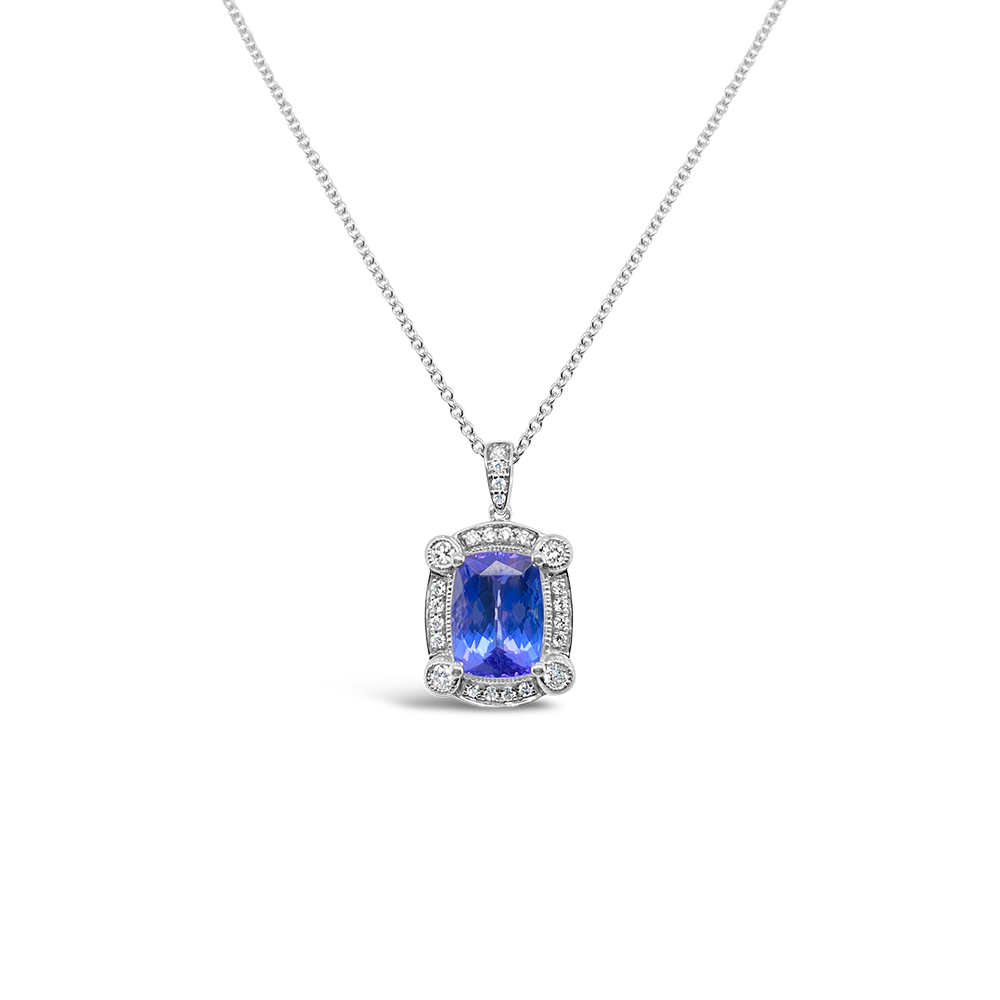 Irisa By Martin Binder Tanzanite & Diamond Cushion Pendant Necklace