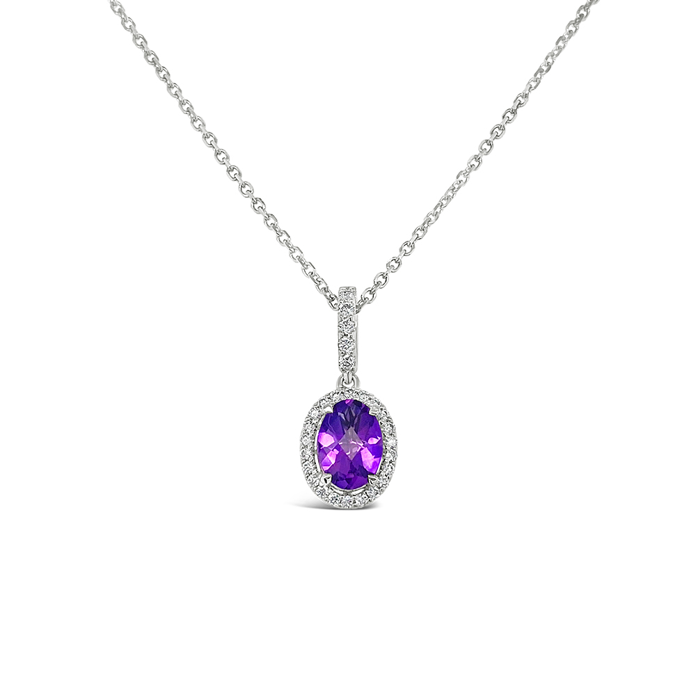 Irisa By Martin Binder Oval Amethyst & Diamond Halo Necklace