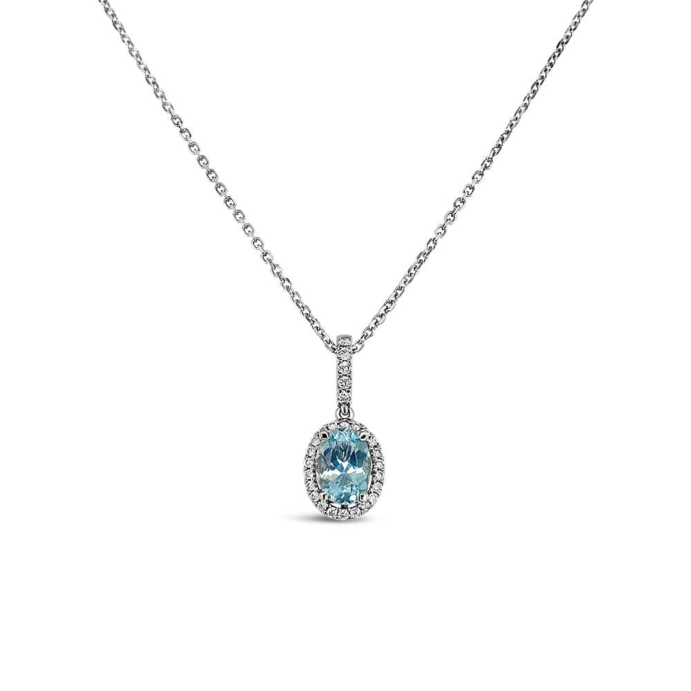 Irisa By Martin Binder Oval Aquamarine & Diamond Halo Necklace