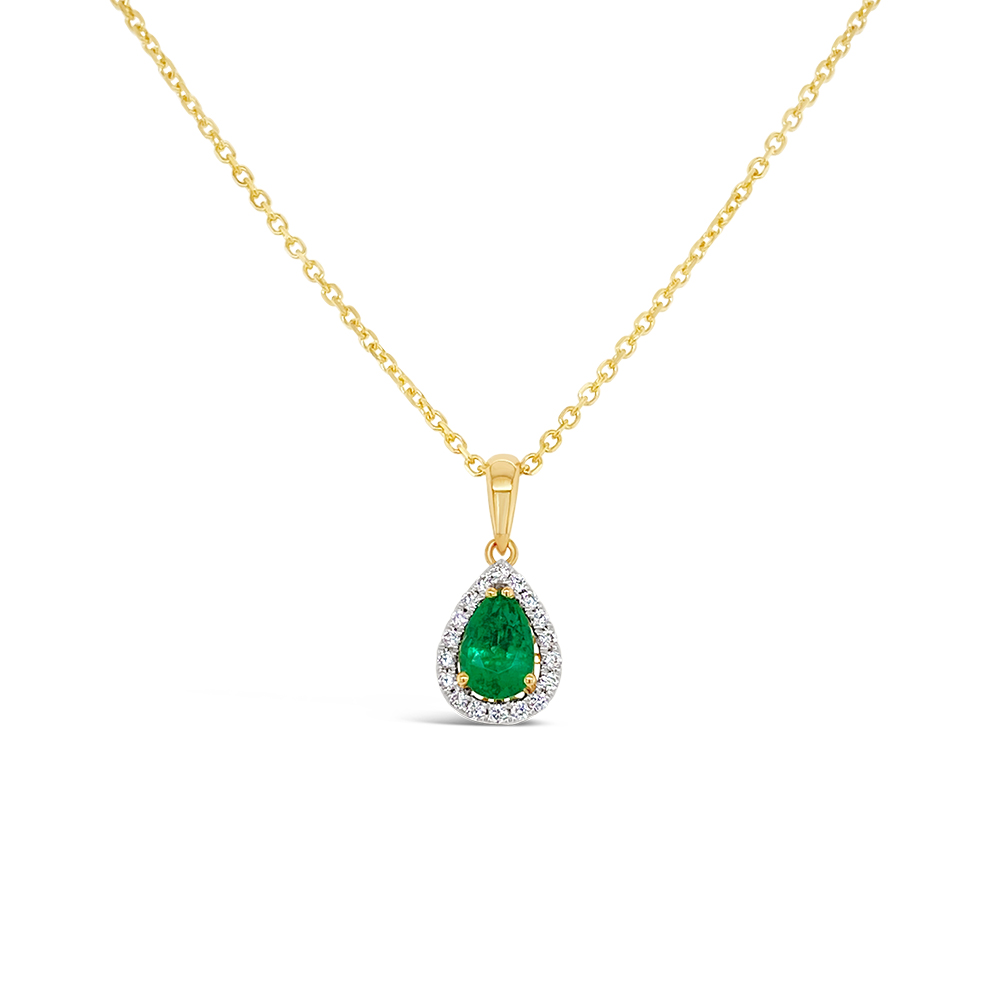 Irisa By Martin Binder Pear Emerald & Diamond Halo Necklace