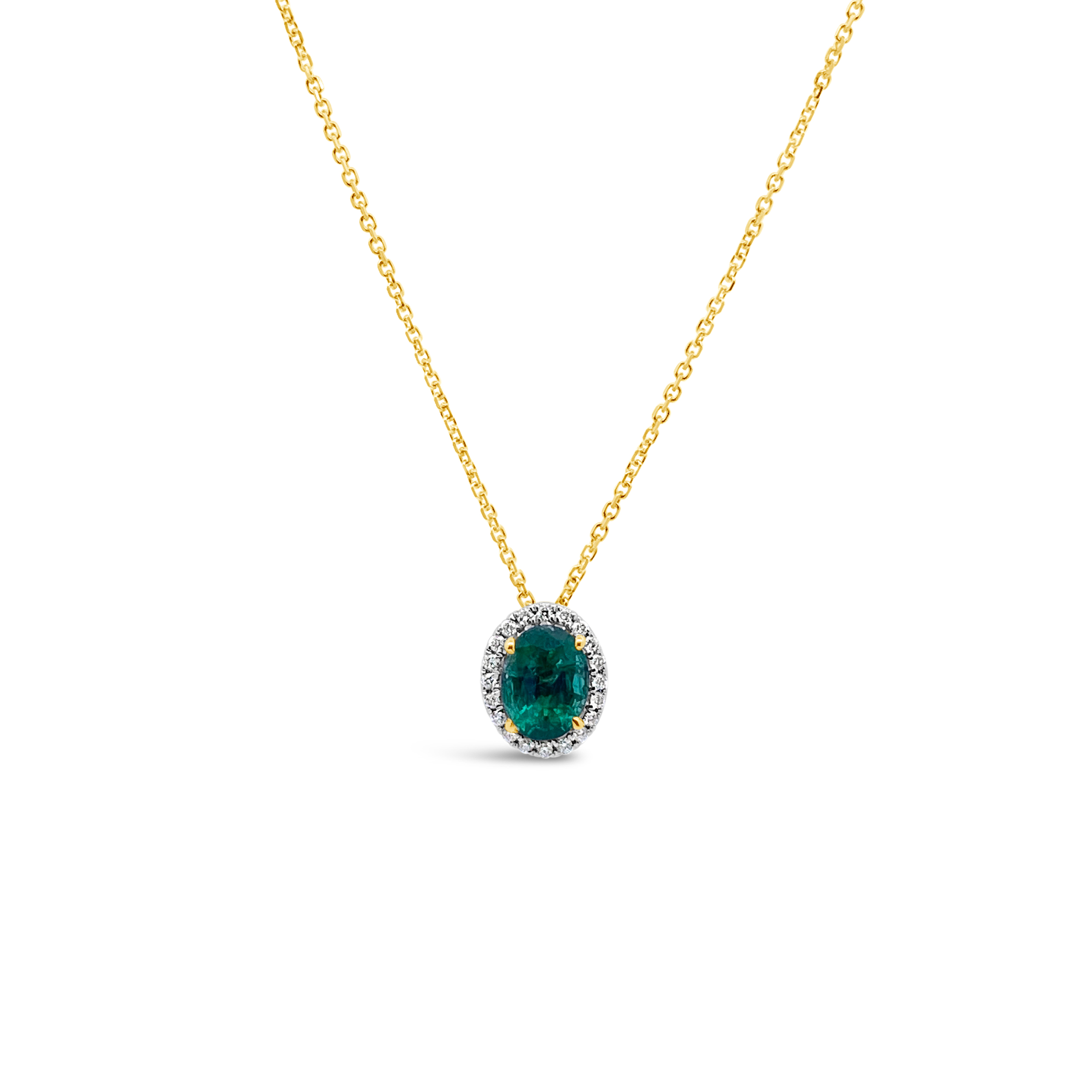 Irisa By Martin Binder Oval Emerald & Diamond Halo Necklace