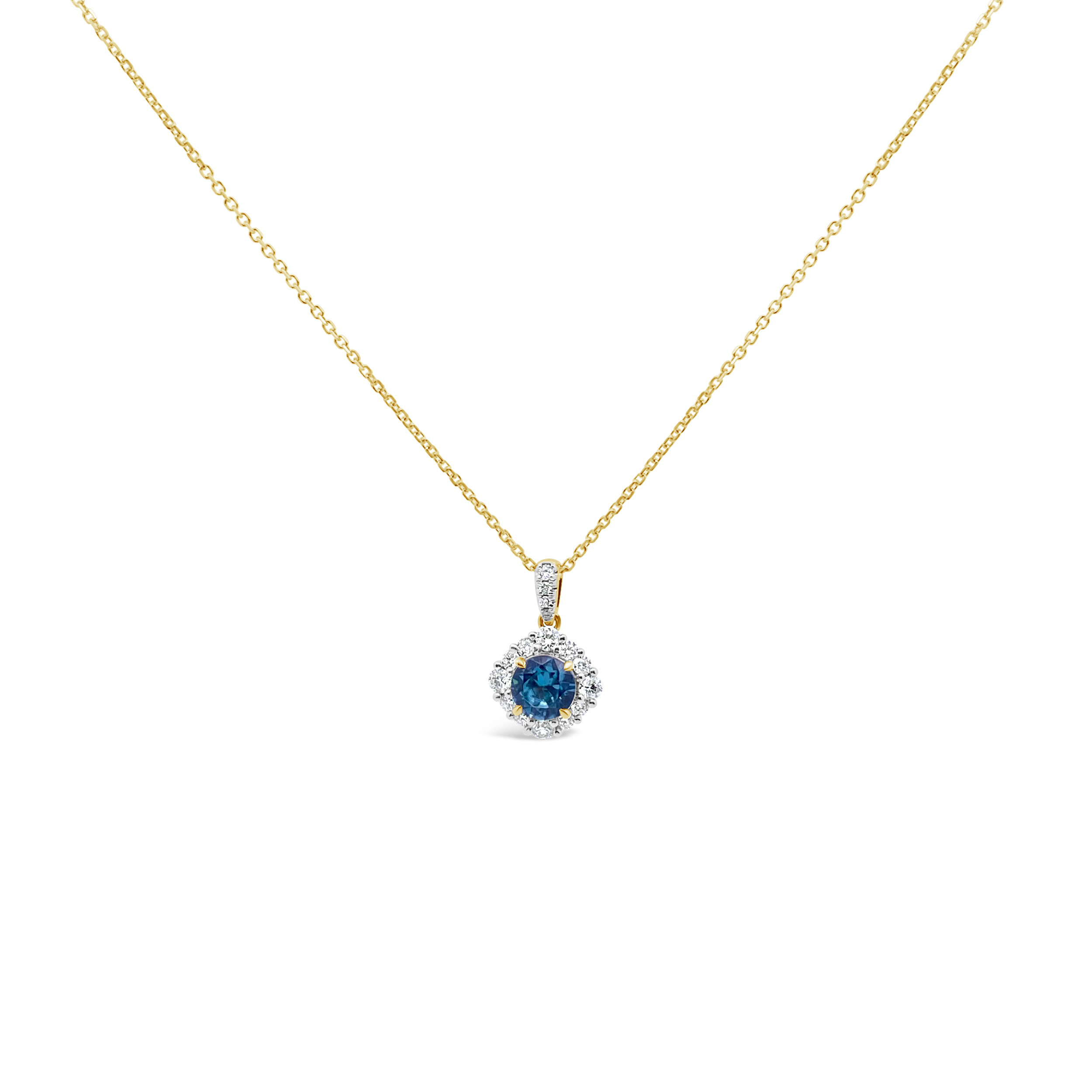 Irisa By Martin Binder Blue Zircon & Diamond Halo Necklace