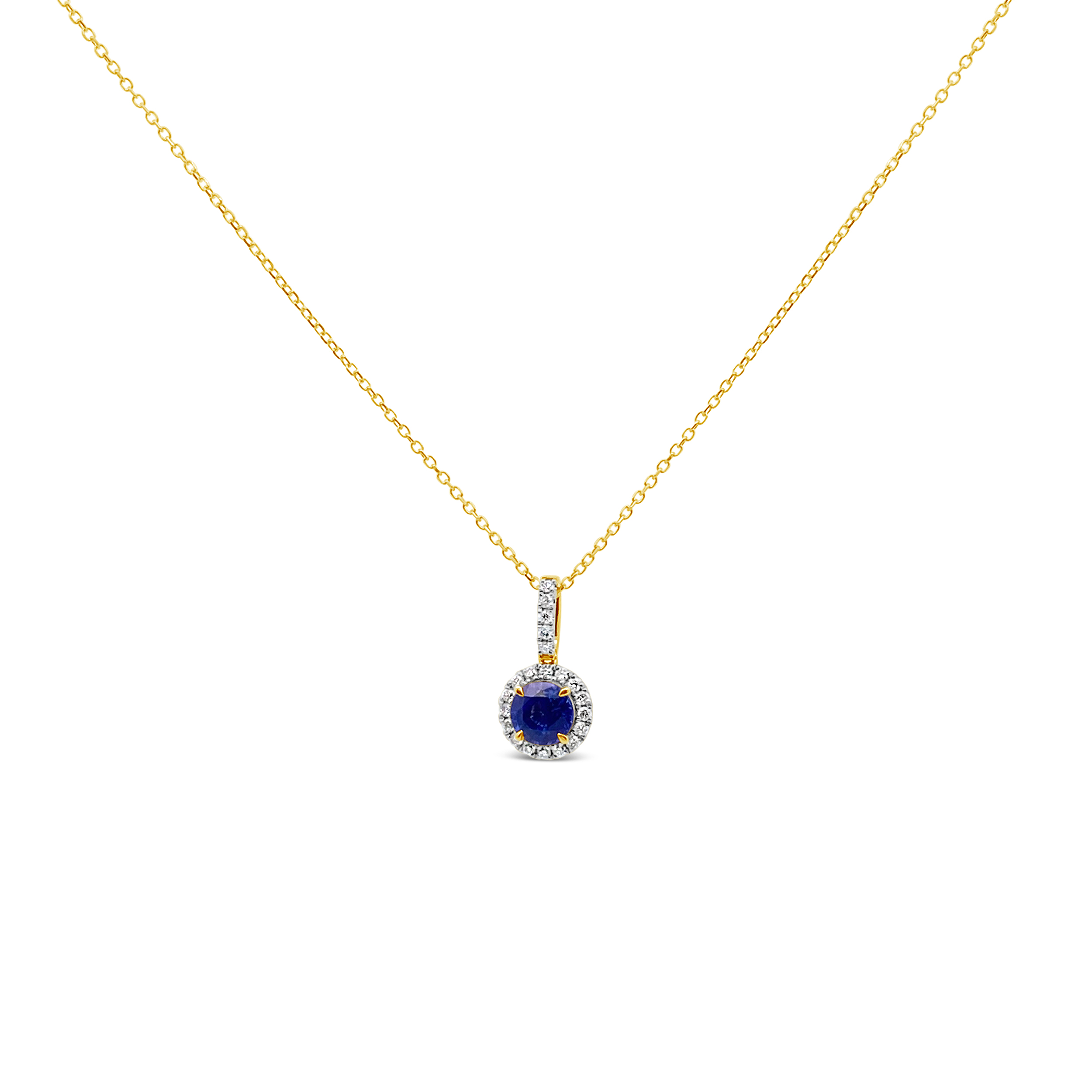 Irisa By Martin Binder Round Blue Sapphire & Diamond Halo Necklace