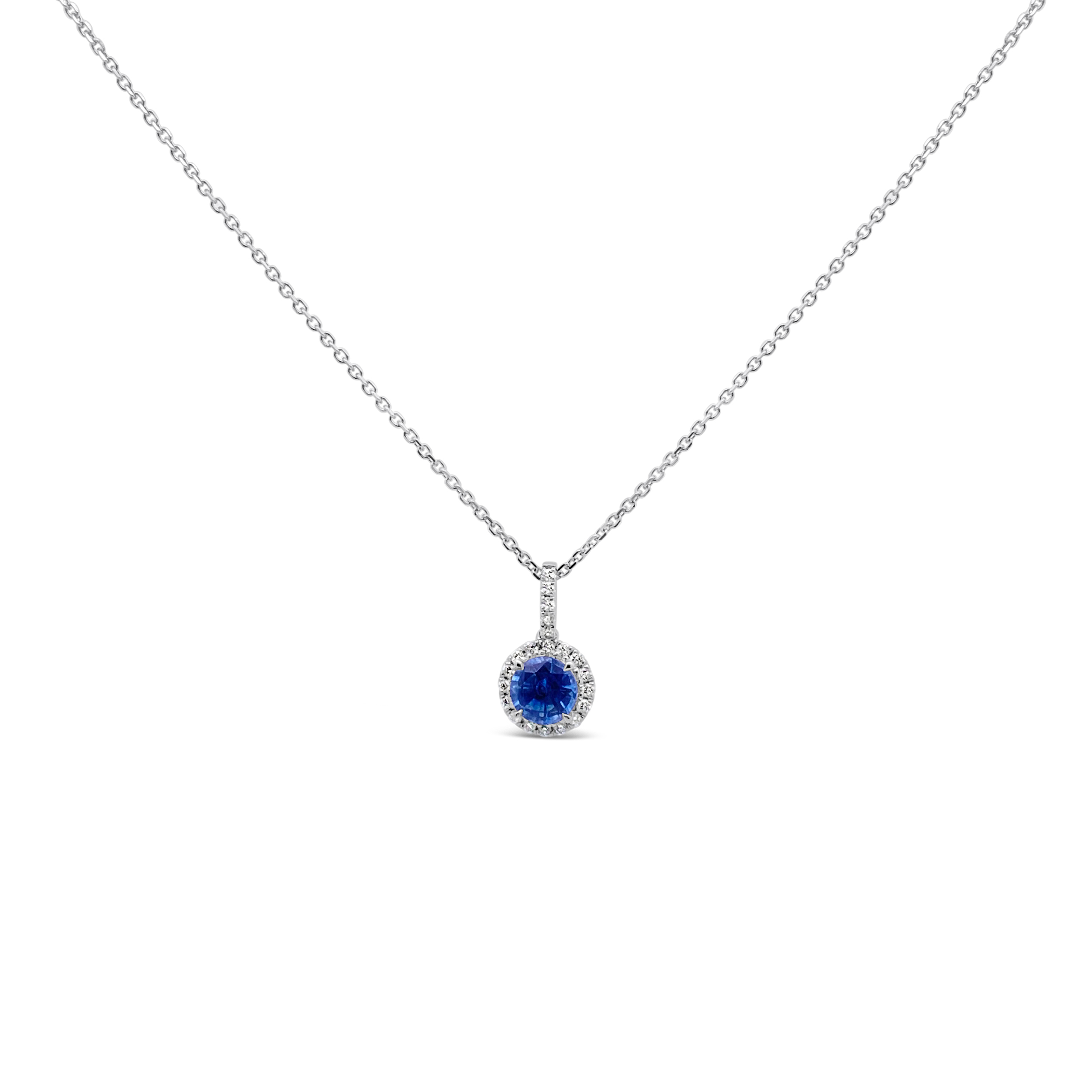 Irisa By Martin Binder Round Montana Sapphire & Diamond Halo Necklace