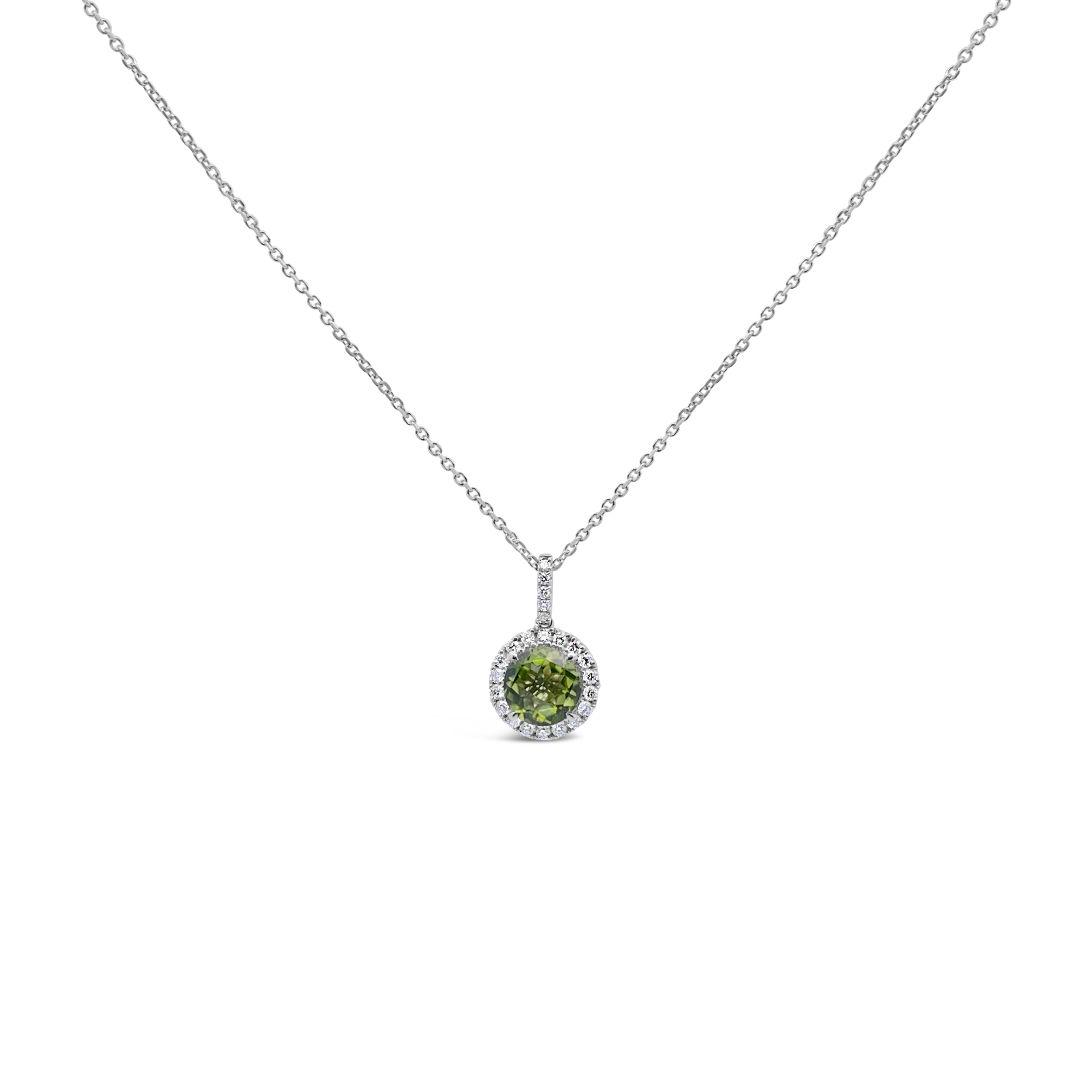 Irisa By Martin Binder Round Peridot & Diamond Halo Necklace