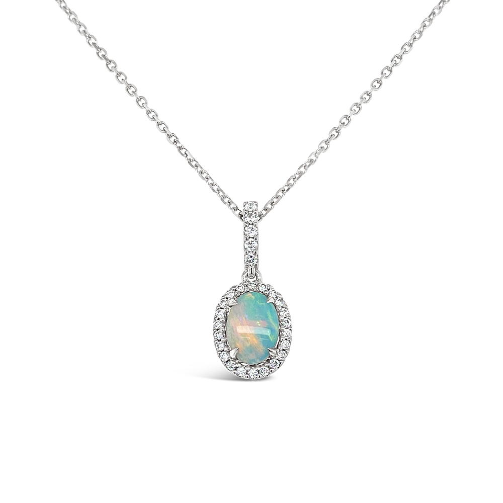 Irisa By Martin Binder Oval Opal & Diamond Halo Necklace